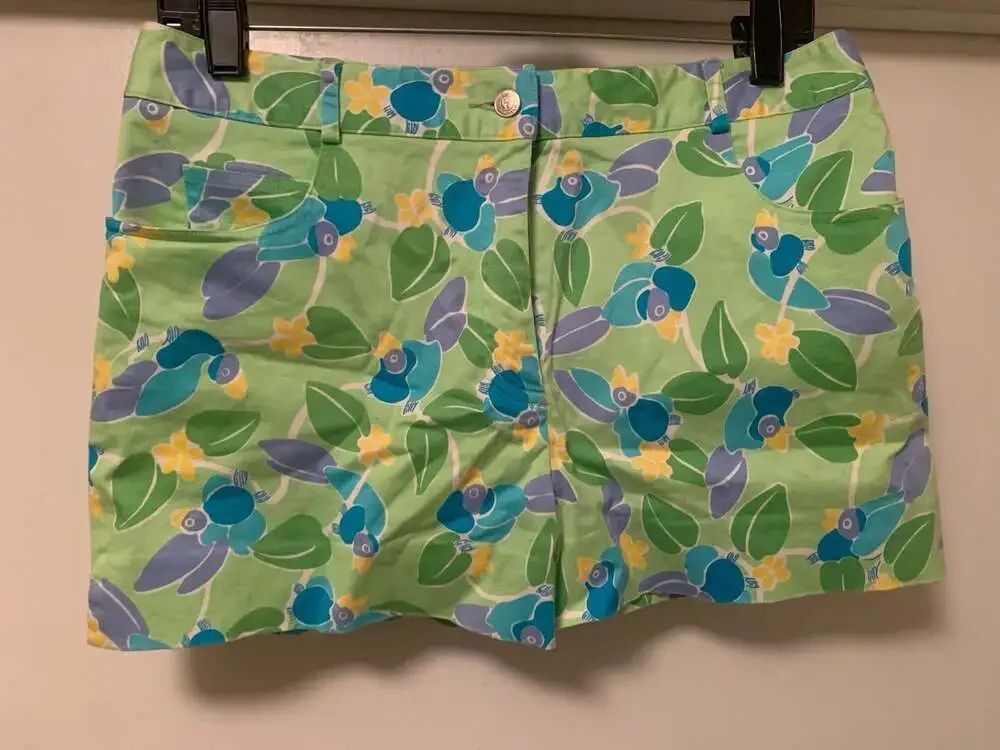 Lilly Pulitzer Toojays Tropical Bird Print Cotton Stretch Shorts Size 8